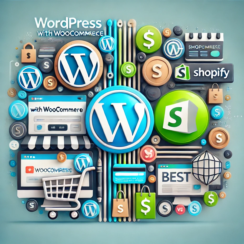 Ícones de plataformas de comércio eletrônico e WordPress.